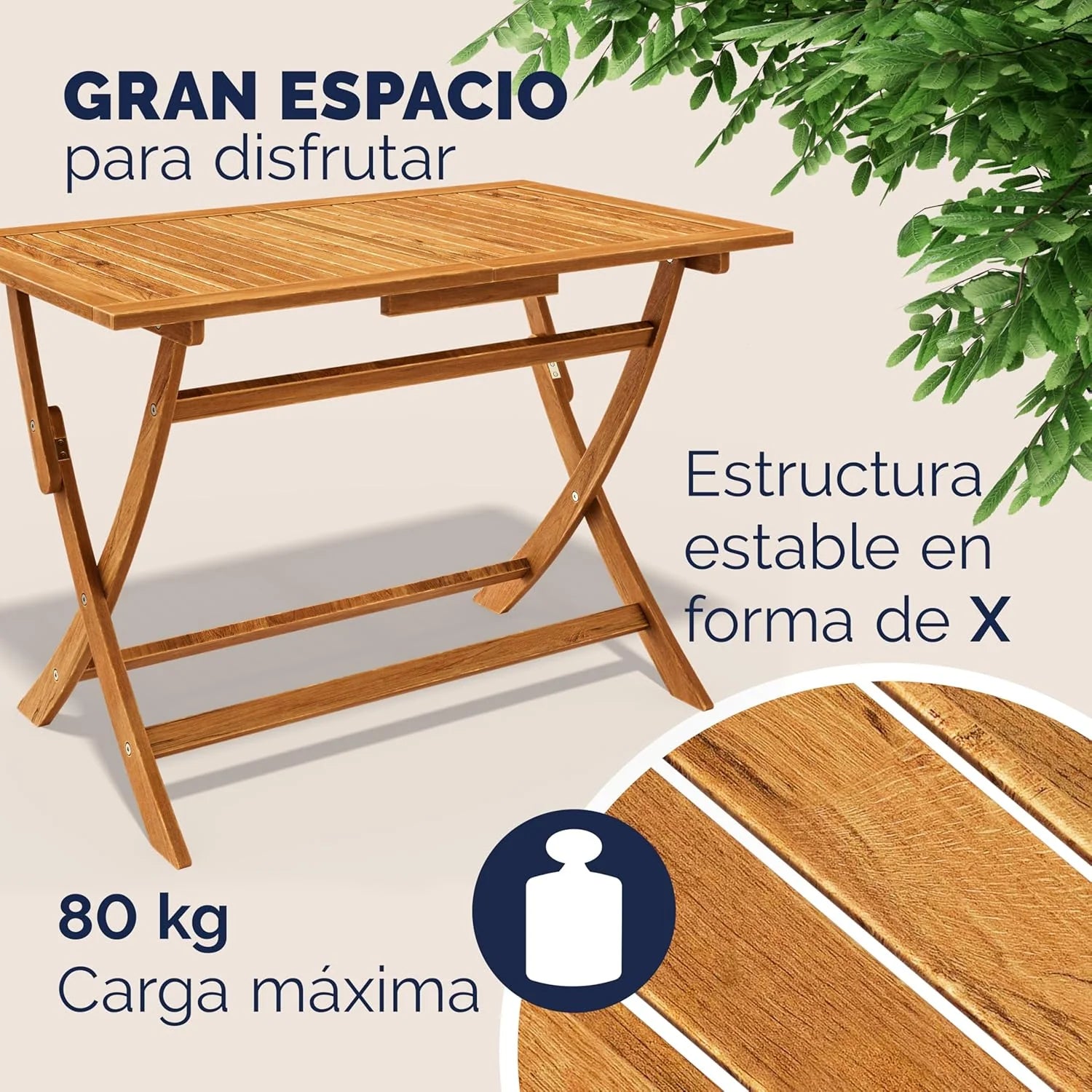 CASARIA® FSC® Outdoor Garden Table Set of 4 Chairs Acacia Wood Dining Set Patio Terrace Balcony Set 5 Pieces Folding Table Seats Armrests Durable Weather Resistant 120 x 70 cm