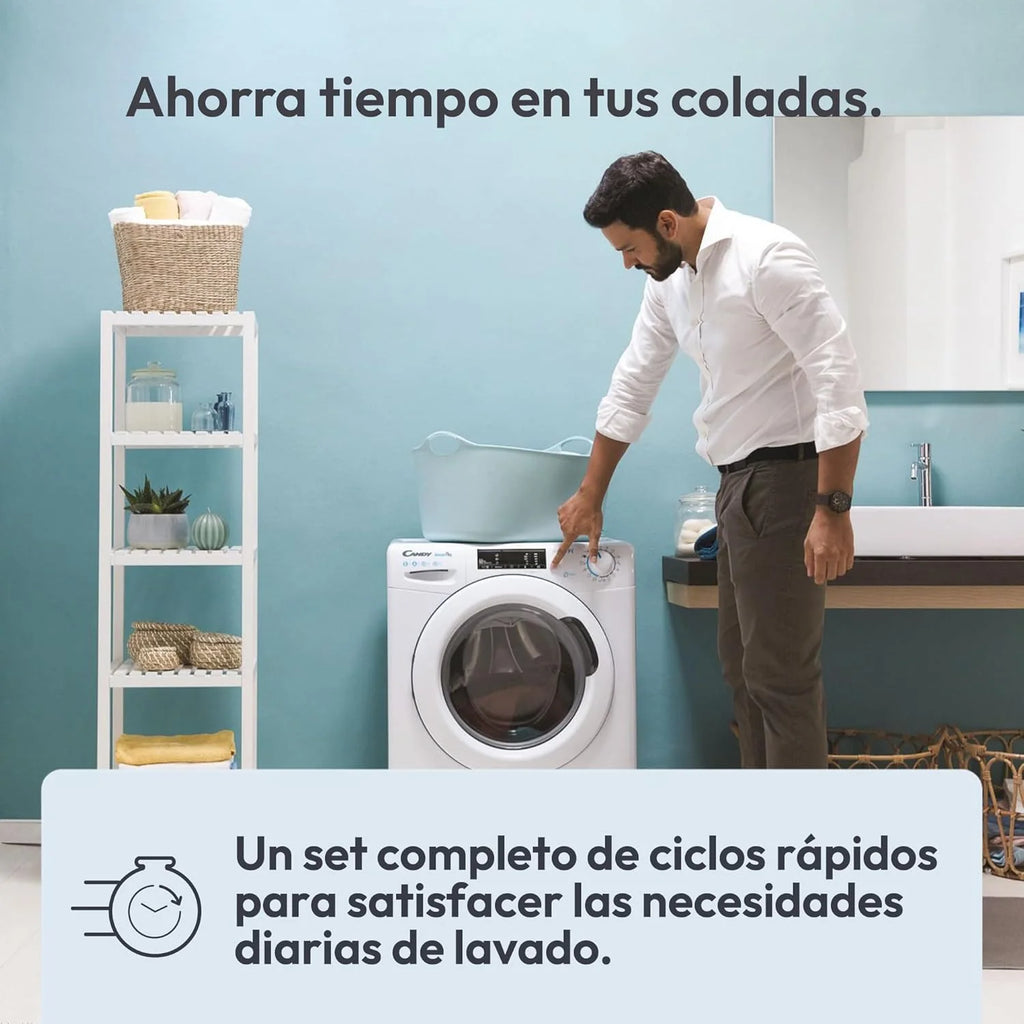 Candy Smart CS 14102DE/1-S, Washing Machine 10 kg, 1400 RPM, Digital Display and Control, NFC Technology, Voice Assistant, 15 Cycles, 5 Fast, Easy Ironing, Delay Start 24H, KG Detector, 81 DB, White