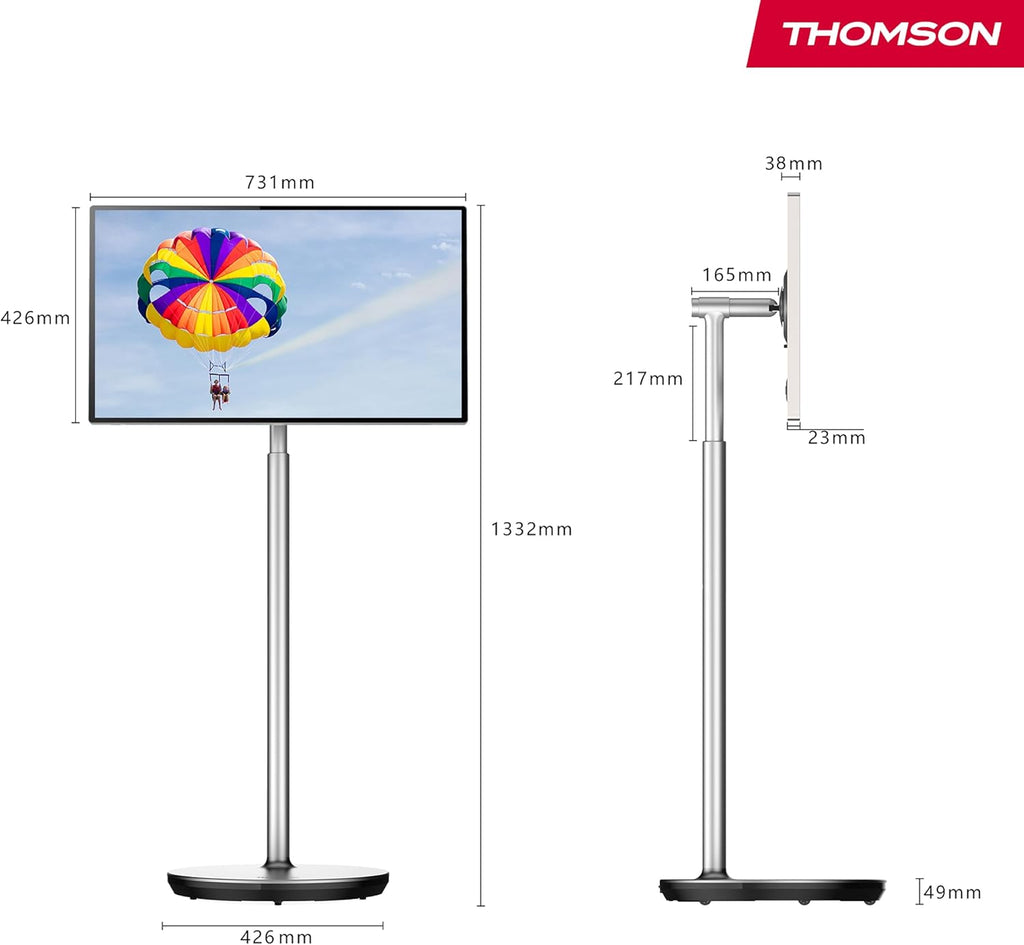 THOMSON 32 Pulgadas (81 cm) Go Plus, Android 4K UHD Portátil – Pantalla Táctil WiFi Bluetooth Control por Voz, Punto de Acceso, 4 Horas de Batería, Inclinable y Regulable en Altura