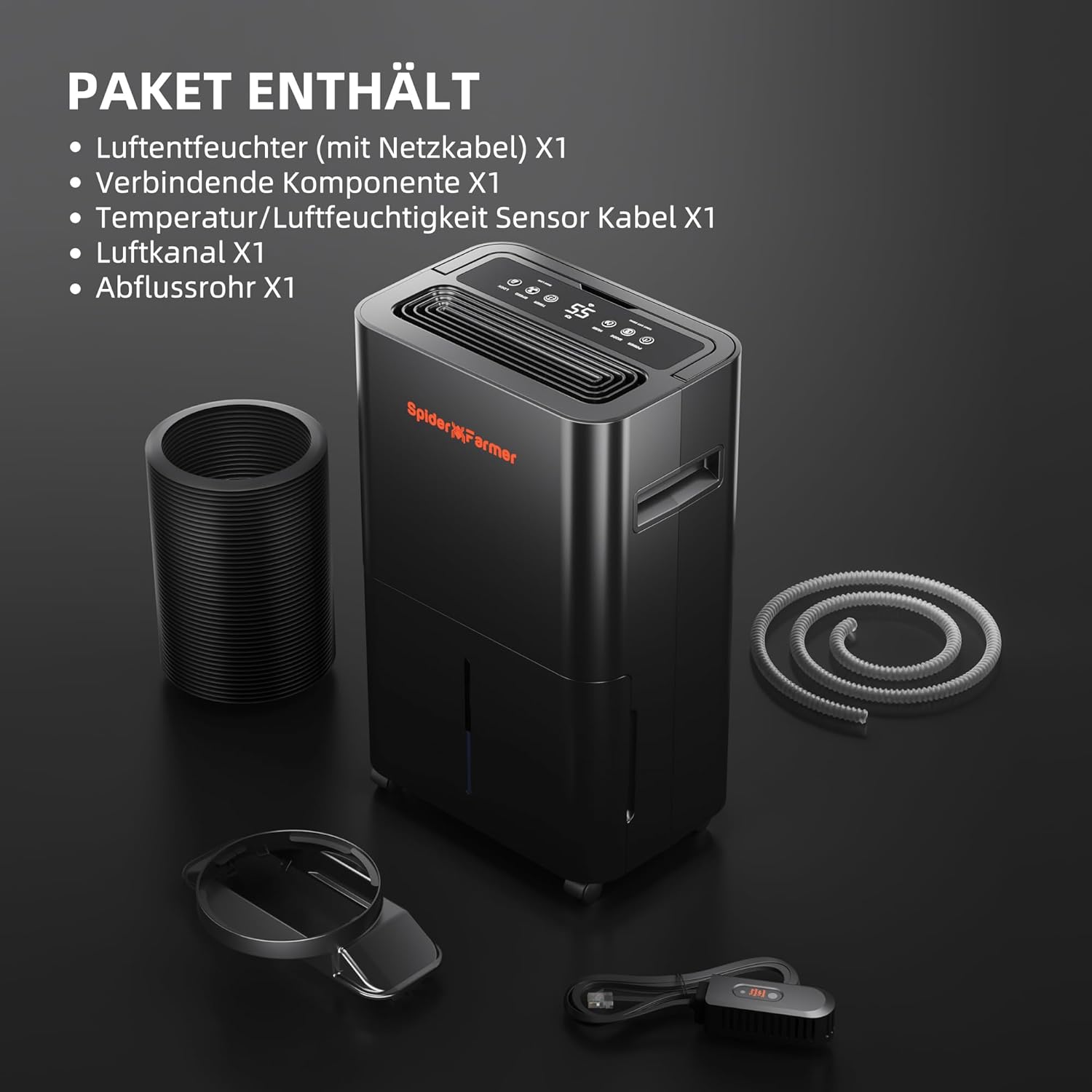 SPIDER FARMER Deshumidificador actualizado de 12 litros, deshumidificador eléctrico con cable RJ12, descongelación automática, función de temporizador de 24 horas, deshumidificador para tienda de