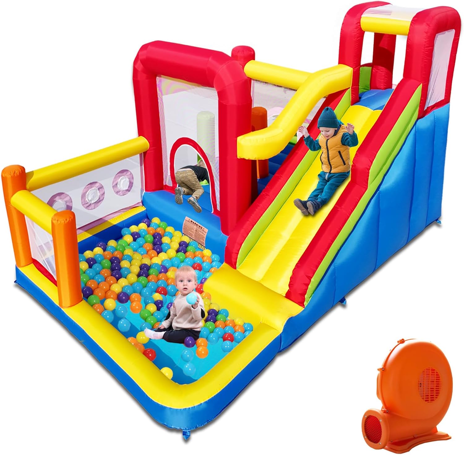 Castillo hinchable infantil con soplador – Multifuncional, red de seguridad, seguro y duradero, perfecto para cualquier temporada, para interior/exterior