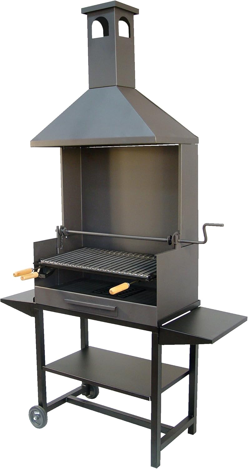 Imex El Zorro – Barbacoa Chimenea con Bandejas Metálicas | 61x40x217 cm | Acero Reforzado con Parrilla Inoxidable y Chimenea Evacuadora | Ideal para Jardines, Patios y Terrazas