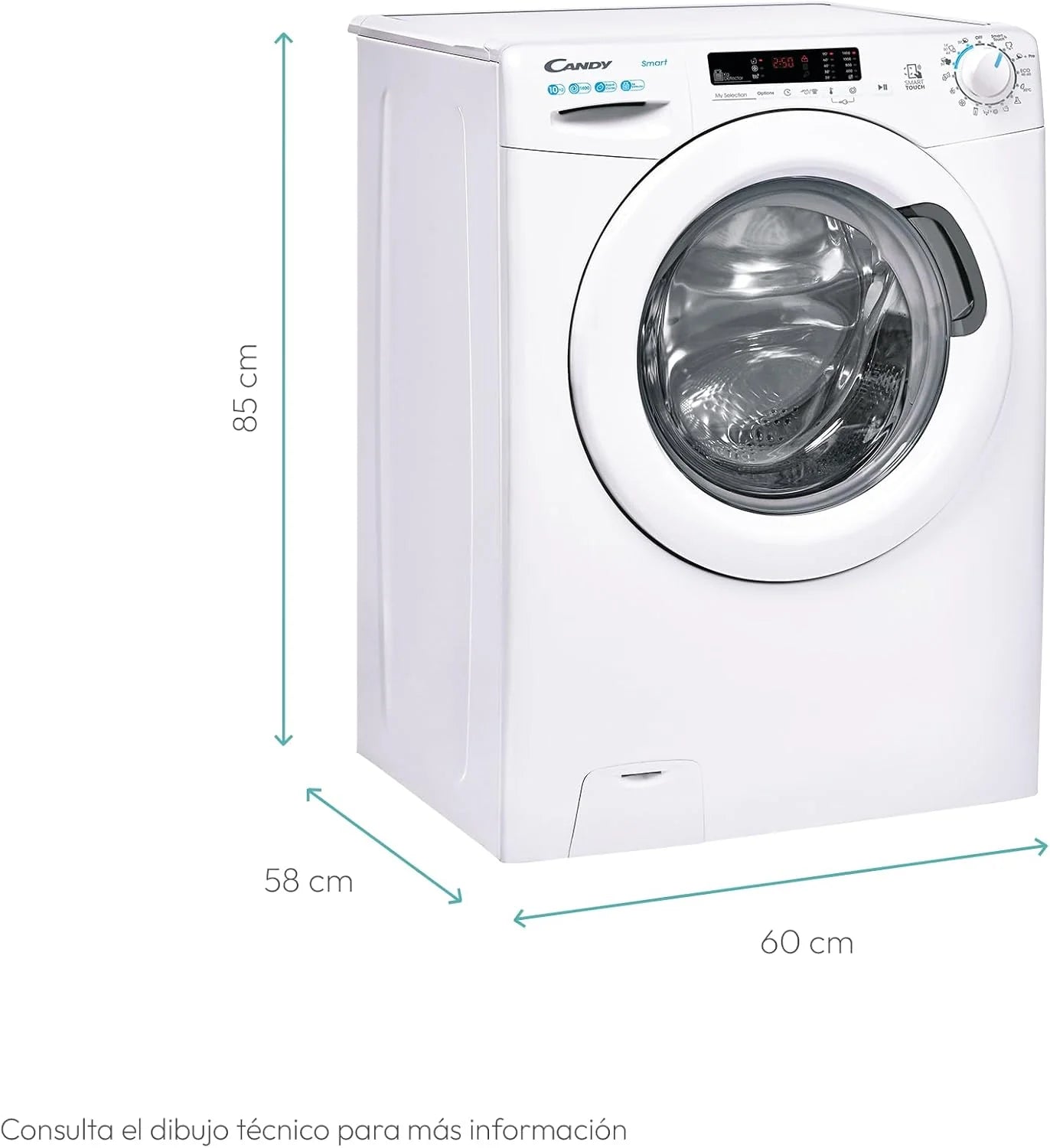 Candy Smart CS 14102DE/1-S, Washing Machine 10 kg, 1400 RPM, Digital Display and Control, NFC Technology, Voice Assistant, 15 Cycles, 5 Fast, Easy Ironing, Delay Start 24H, KG Detector, 81 DB, White