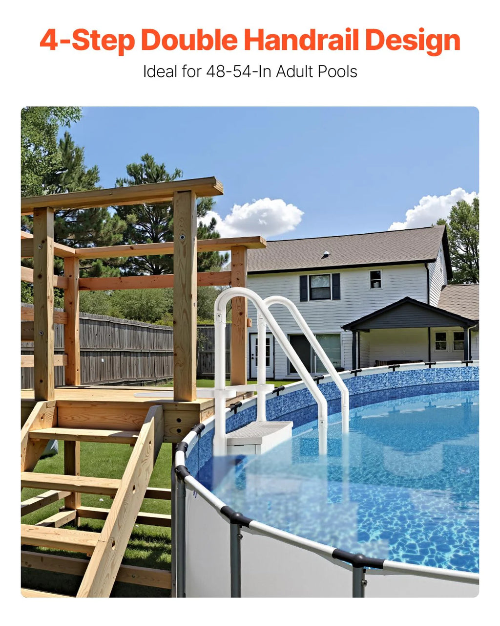 VEVOR Pool Ladder 4 Steps with Double Handrails and Non-Slip Heavy Duty Steps, Load 400 lbs for Inground and Above Ground Pools, Milk White, 874 x 810 x 1985 mm