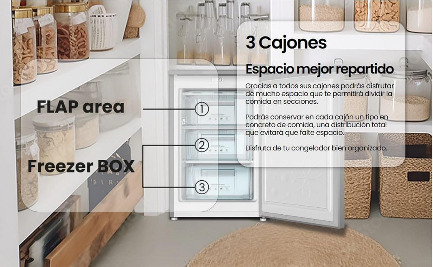 INFINITON CV-A85I - Congelador vertical, 80 Litros, 85 cm, 3 cajones, Control de temperatura, Puerta reversible, Regulación en Altura, E, Inox