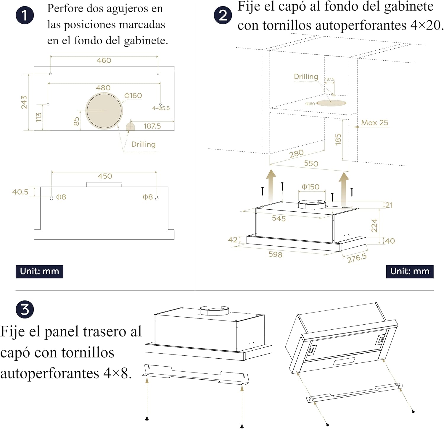 CIARRA CBCB6909A Campana Extractora Telescópica Negra Cocina 60 cm 600 m³ / h Clase A+ 3 Niveles Control Táctil Iluminación LED Filtro de Carbón CBCF055