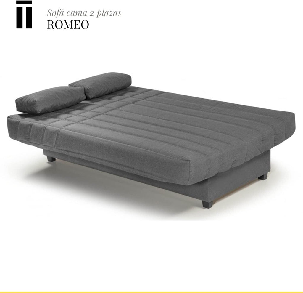 SHIITO - Sofá Cama de 3 Plazas con Arcón Interior - 100 x 193 x 100 cm - Modelo Romeo - con Apertura Clic-Clac - Incluye 2 Cojines - Color Gris Oscuro