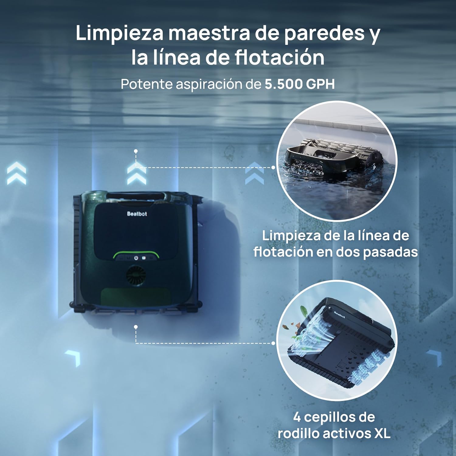 Beatbot AquaSense 2 Pro - Robot Aspirador para Piscina, Limpieza 5 en 2 inigualable, Elimina la Superficie del Agua con navegación remota, estacionamiento de Superficie, aclara el Agua, para Piscinas