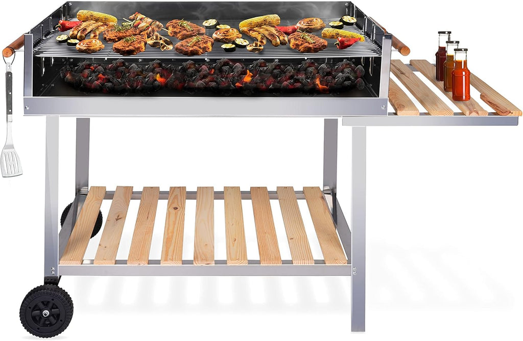 BBQ Collection Wózek grillowy na kółkach - węgiel drzewny - wózek - stal nierdzewna