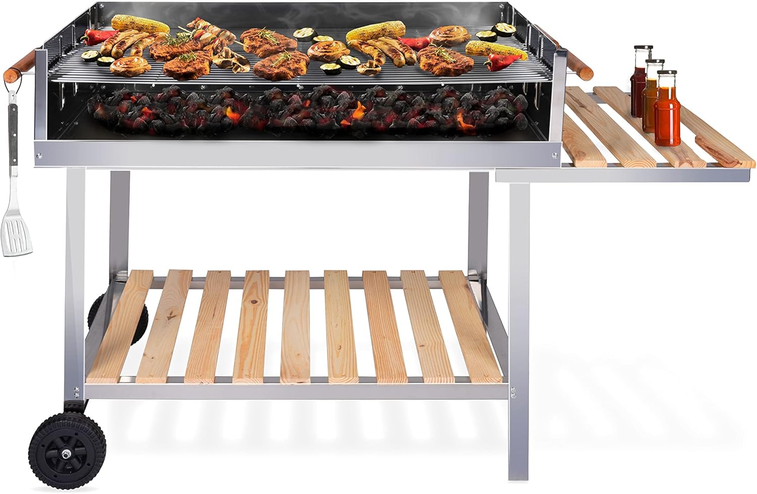 BBQ Collection Wózek grillowy na kółkach - węgiel drzewny - wózek - stal nierdzewna