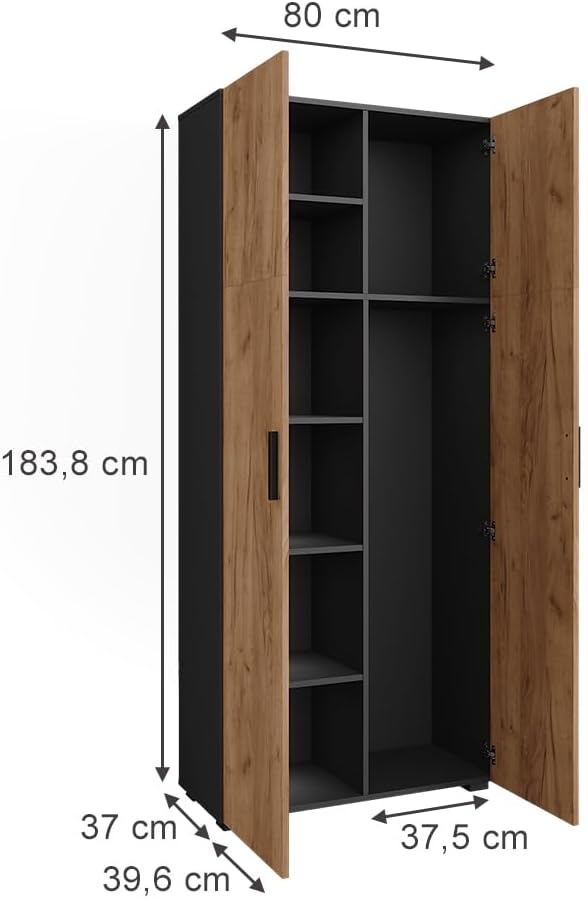 Vicco Armario Universal Ingo, Antracita/Roble Dorado, 80 x 183.8 cm