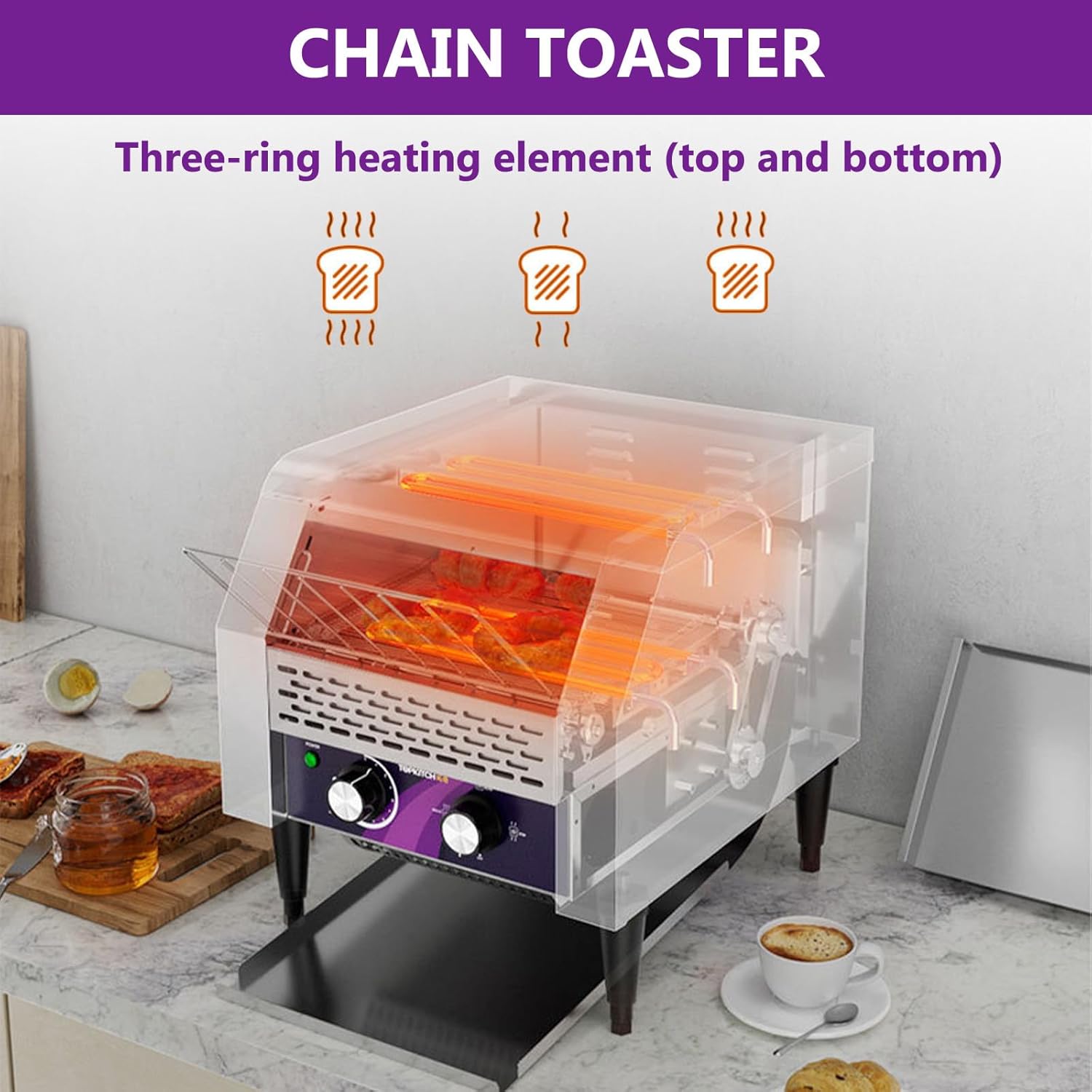 Tostadora Comercial, 150/300/450 Rebanadas de Pan Tostado por Hora, con TransmisióN por Cadena de Calentamiento, Resistente, para Mostrador Small