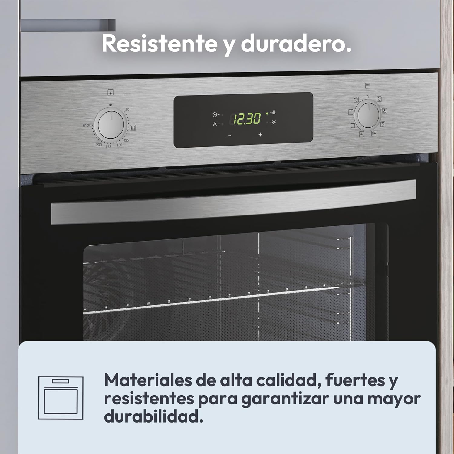 Candy FIDCP X625 L, Horno Multifunción, 70L, Bandeja y Rejilla, Limpieza Aquactiva, Convección + Ventilador radial, 8 Funciones, Display Timer Touch, Mandos Push&Pull, Puerta 2 Cristales, Inox y Negro