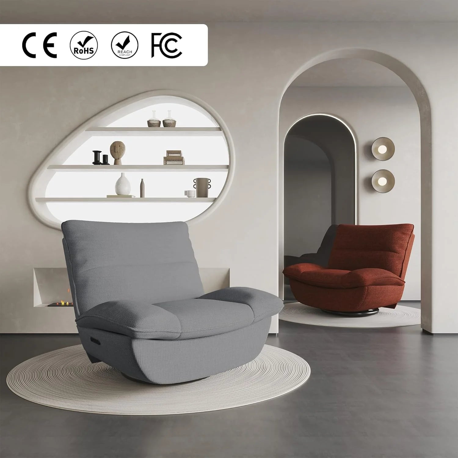 FLEXISPOT XC6 Sillón Relax, Sófa Giratorio con Función Balancín, Sillon TV con Respaldo Ajustable, Silla Reclinable para Dormitorio, Salón y Cine en Casa (Beige)