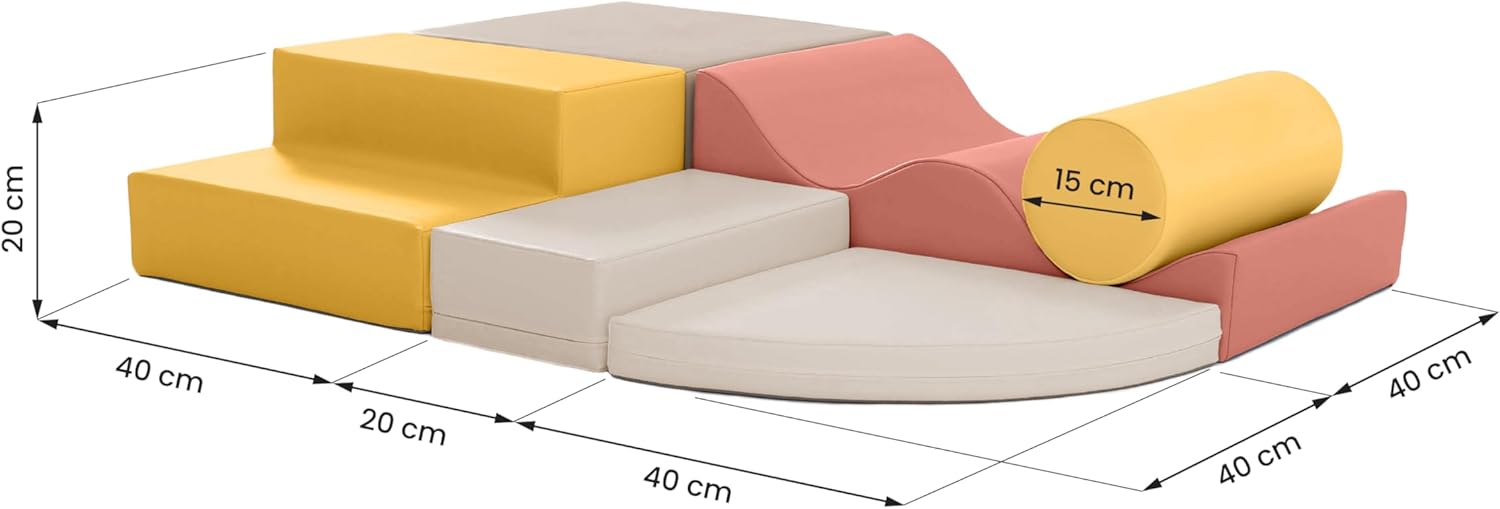 IGLU Soft Play Explorer Toboganes Infantiles Bloques Psicomotricidad Infantil Parque Montessori Juego de 6 Espuma Educativos para Niños Escalada Bebe (Pastel Autumn)