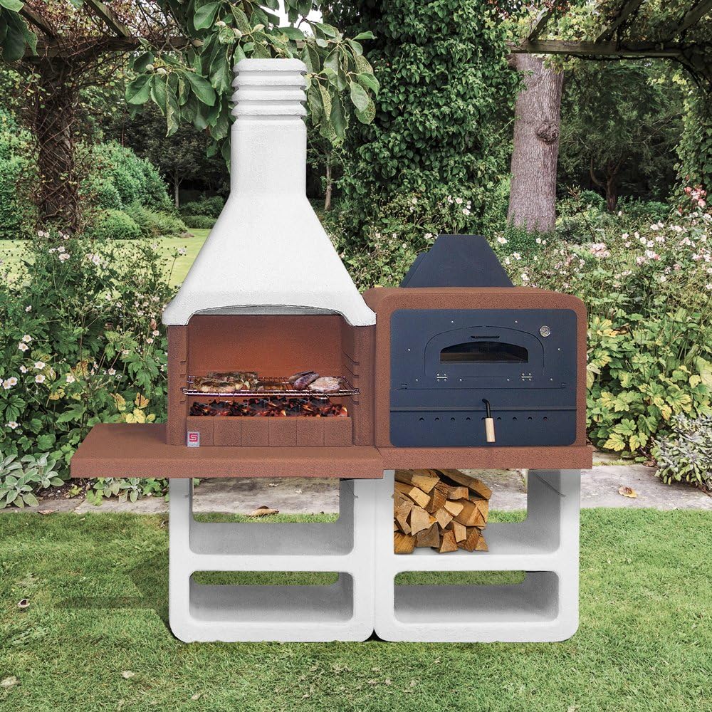 Sarom Portofino Barbacoa de jardín con chimenea y horno de acero inoxidable