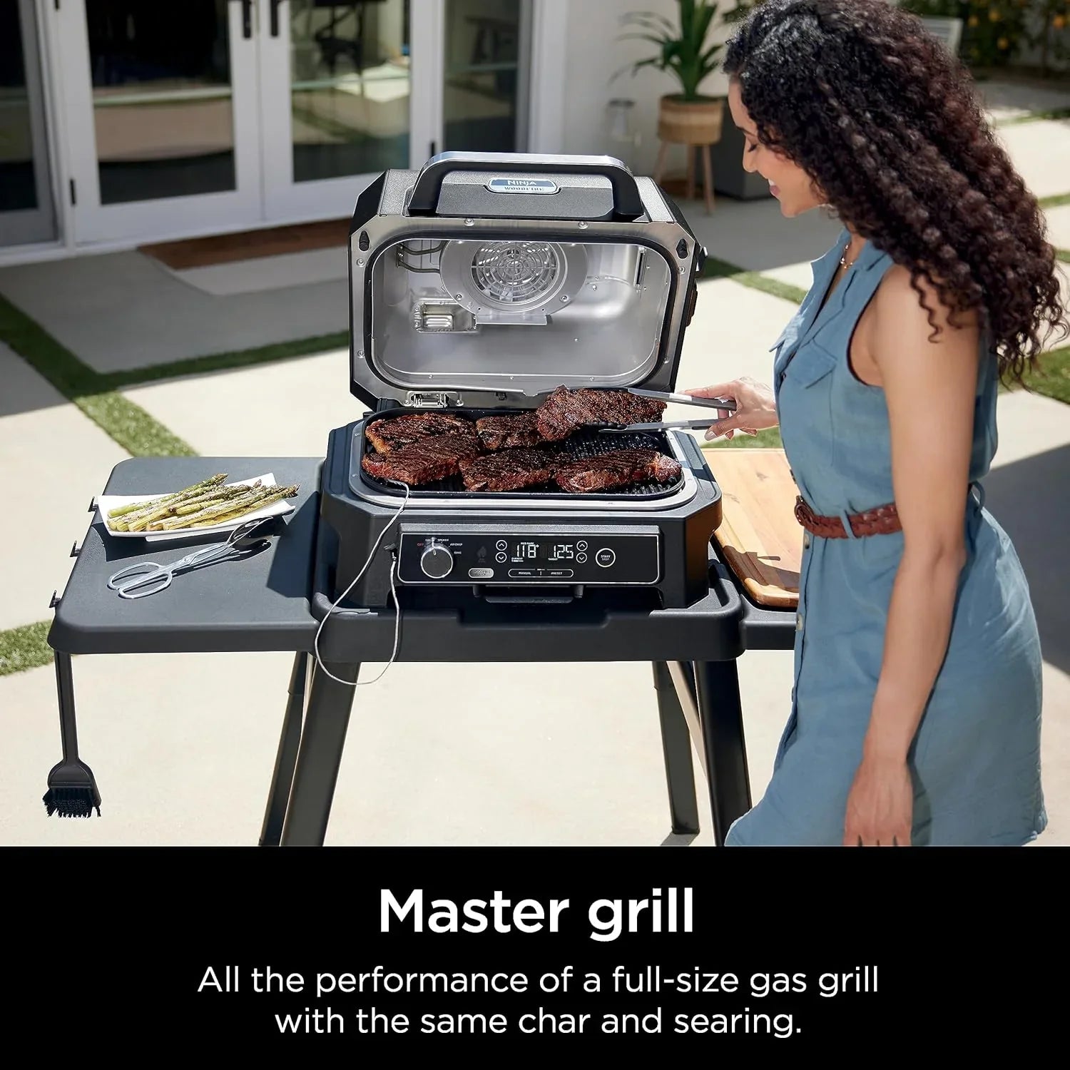 2026 Parrilla y ahumador exterior Ninja Woodfire Pro XL, termómetro, master grill 4 en 1, barbacoa ahumador, freidora de aire exterior, horno, portátil, parrilla eléctrica, gris oscuro, modelo OG850