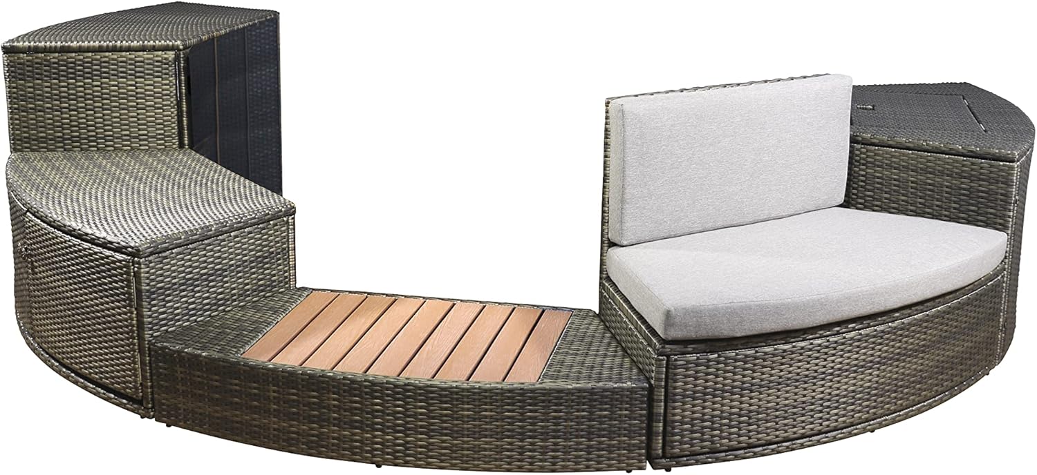 NETSPA Octopus 165 Mueble Semirrígido para SPA - 5 Módulos con Estante Doble, Tapa Bloque Motor, Estribo, Banco y Estante Bajo - PVC y Compuesto de Madera - Negro - SP-MOB165C-M5