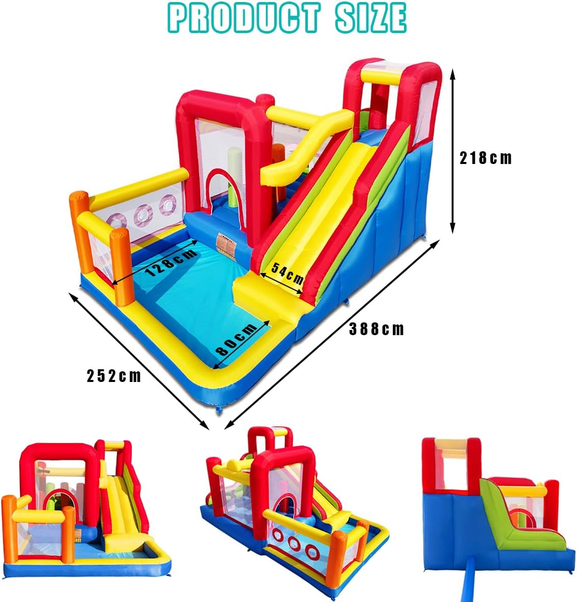 Castillo hinchable infantil con soplador – Multifuncional, red de seguridad, seguro y duradero, perfecto para cualquier temporada, para interior/exterior