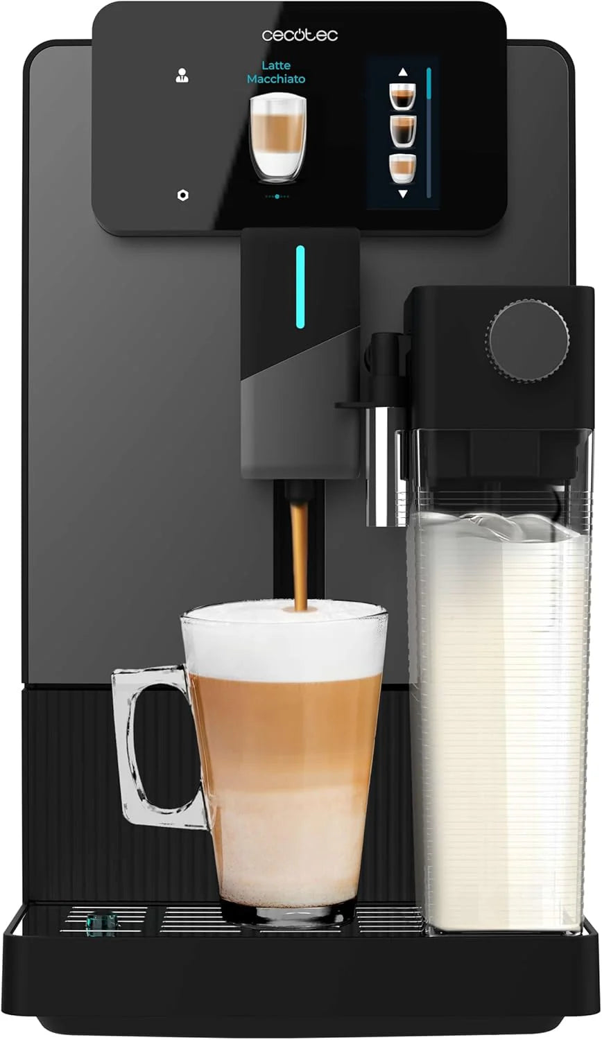 Cecotec Cremmaet Latte Touch Superautomatic Coffee Maker, 19 Bars, Thermoblock, 12 Beverages, 4 Profiles, Water 1.1L and 400 ml Milk, TFT Screen, Conical Grinder, Automatic Cleaning, Adjustable Height