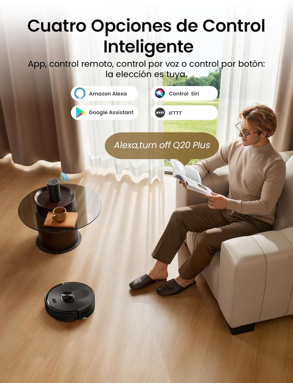 Proscenic Q20 Plus Robot Aspirador y Fregasuelos 10000 Pa/200Mins, con 4L Base Autovaciado sin Bolsa, Navegación y Cartografía por Láser por App/Voz/Control, para Suelos, Alfombras y pelos de Mascotas