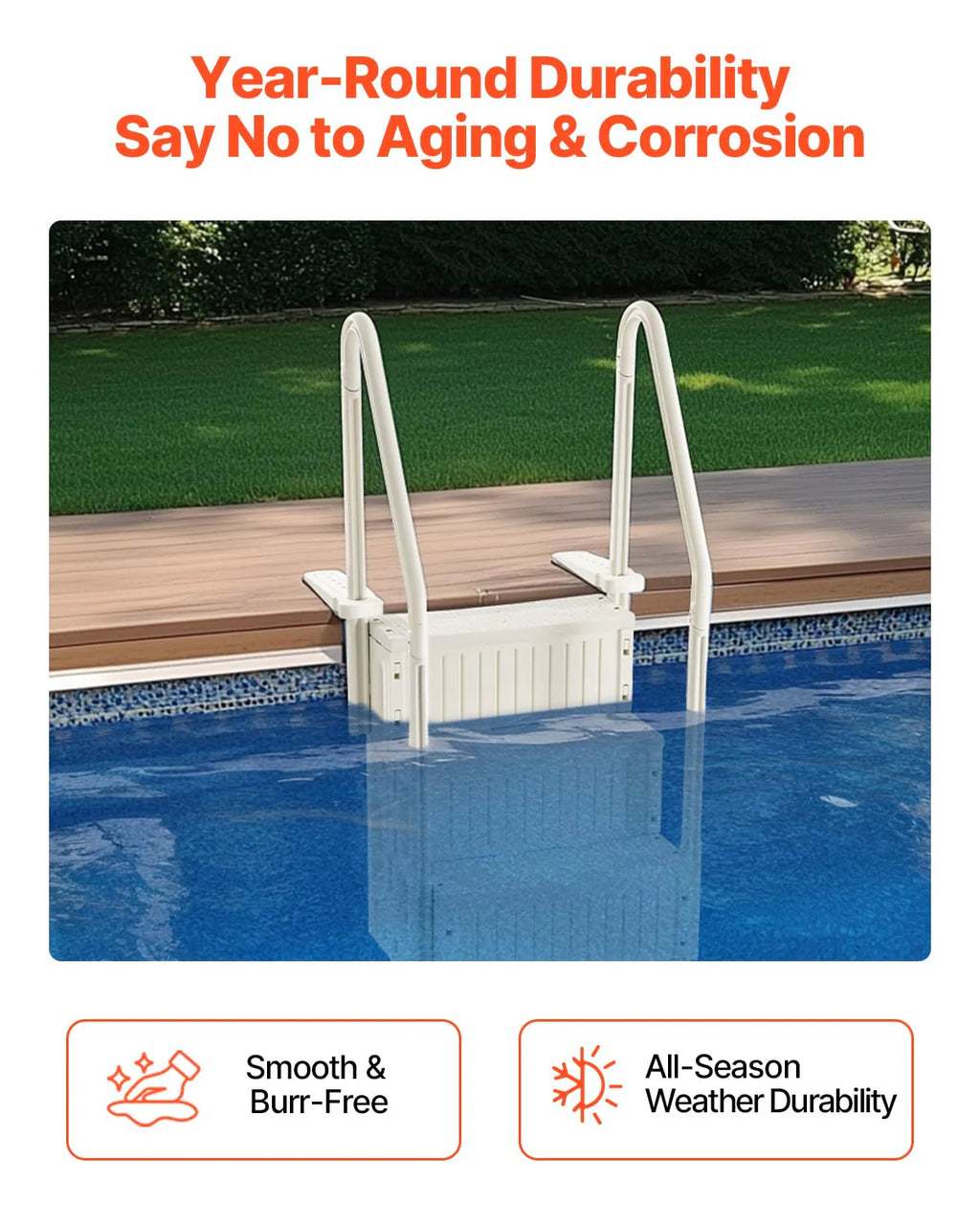 VEVOR Pool Ladder 4 Steps with Double Handrails and Non-Slip Heavy Duty Steps, Load 400 lbs for Inground and Above Ground Pools, Milk White, 874 x 810 x 1985 mm