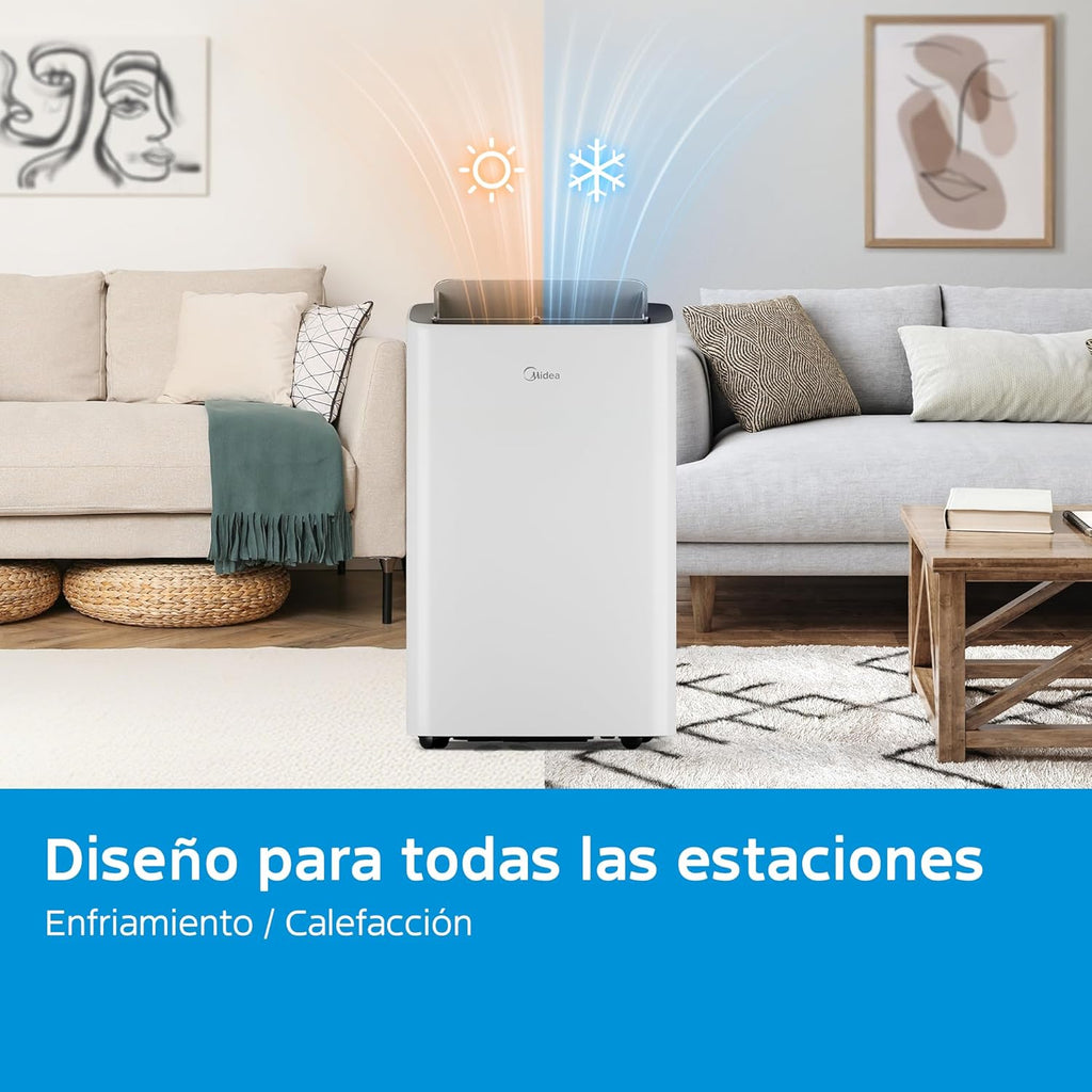 MIDEA Pingüino Aire Acondicionado Portátil Frío y Calor 3000 Frigorías / 12000 BTU - Climatizador silencioso con bomba calor 3500 W Air conditioner 4 modalidades con kit de ventana y control remoto