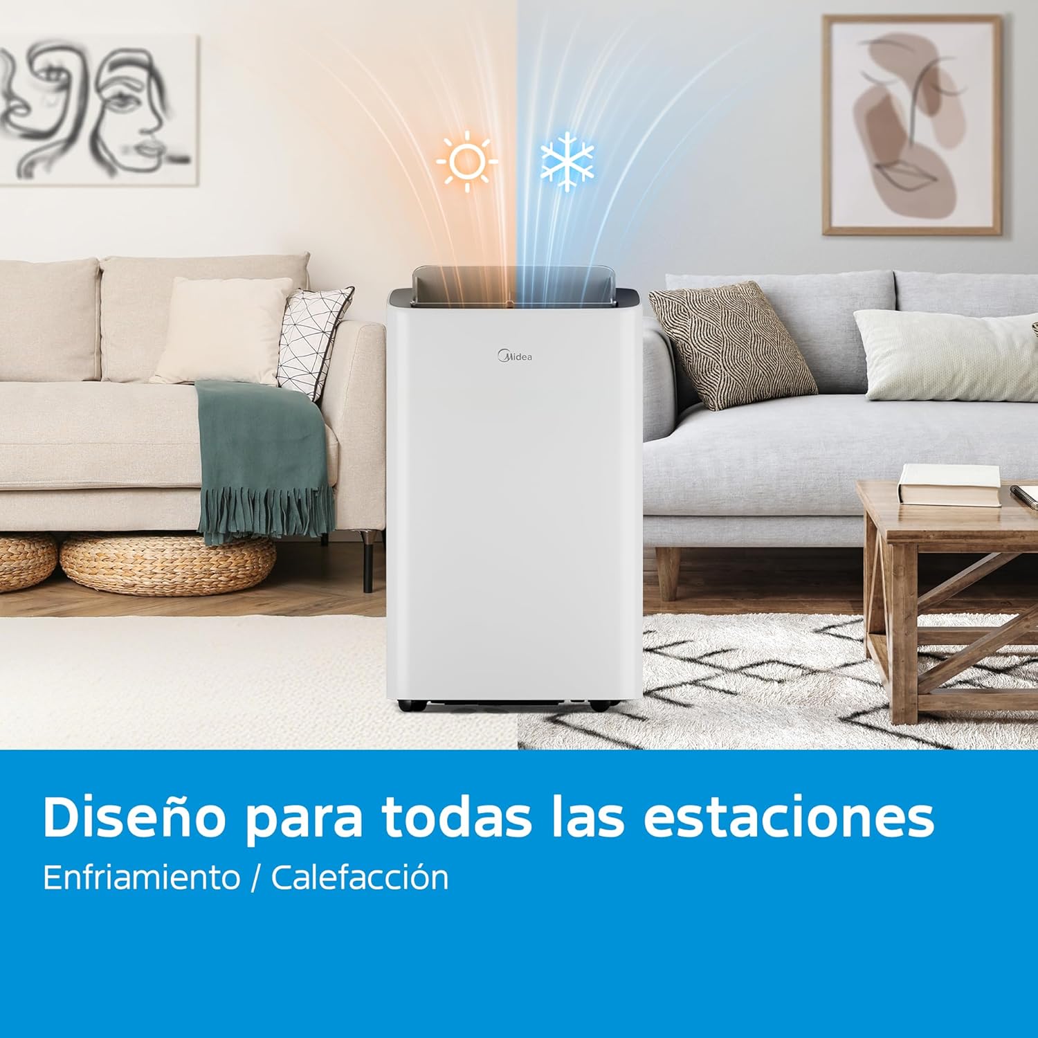 MIDEA Pingüino Aire Acondicionado Portátil Frío y Calor 3000 Frigorías / 12000 BTU - Climatizador silencioso con bomba calor 3500 W Air conditioner 4 modalidades con kit de ventana y control remoto