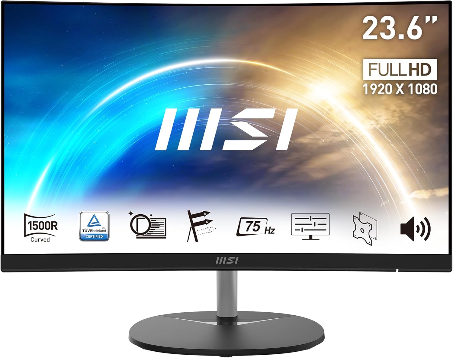 MSI Pro MP341CQ 34" UWQHD zakrzywiony ekran biurowy - Panel VA 1500R, 3440x1440, 100Hz, komfort oczu, sRGB 116%, HDR Ready, wbudowane głośniki, regulowane nachylenie - HDMI, DisplayPort