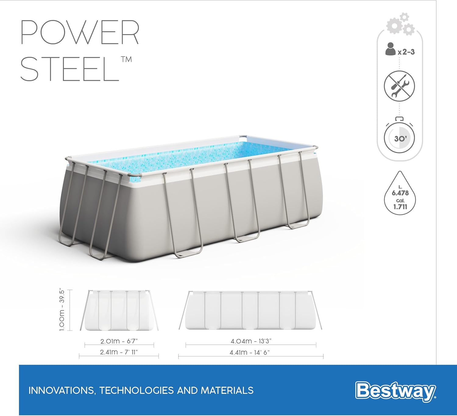 Power Steel™ 13'3" x 6'7" x 39.5"/4.04m x 2.01m x 1.00m Rectangular Pool Set