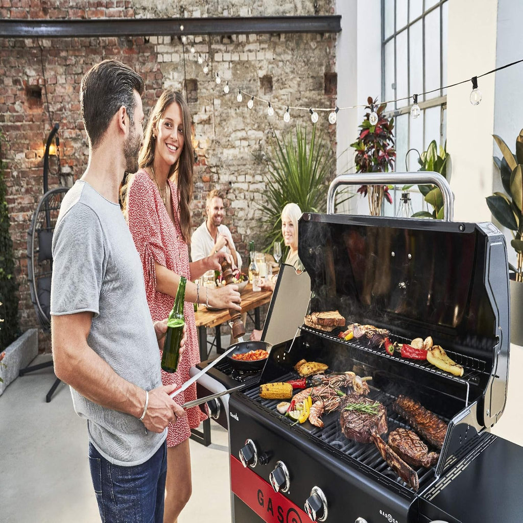 Char-Broil Barbacoa de Gas Gas2Coal 2.0 440 - Barbacoa híbrida de 4 quemadores con 2 bandejas para carbón patentadas, 2 grandes puertas - Ideal para cocinar al aire libre, jardín y patio