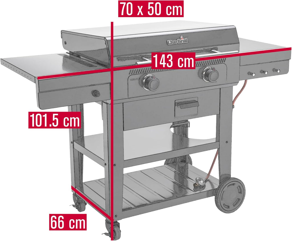 Char-Broil Barbacoa de Gas Versa-Tile, Plancha a Gas de 2 Zonas, Superficie de Cocción: 70 x 50 cm, Sistema de Módulos 3 en 1: Plancha, Parrilla y Horno para Pizza