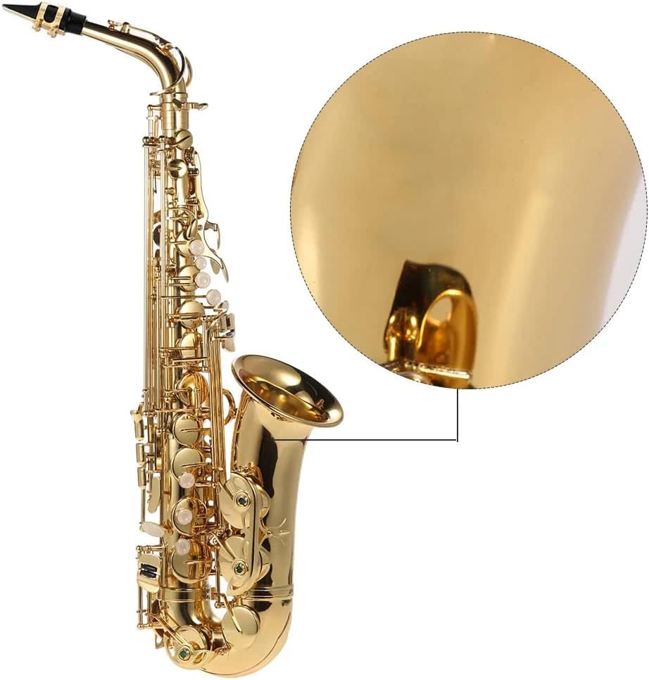 802 Tipo de Llave Eb Alto Saxofón, Saxo de Cuerpo Lacado con Oro con Cepillo de Limpieza, Tela, Correa, Estuche Acolchado para Jugador