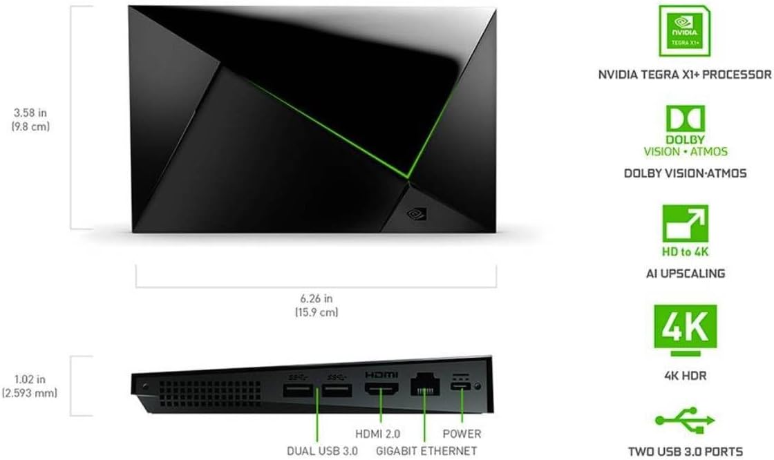 Nvidia Shield TV Pro, Procesador con Control Remoto, Chrome, Negro