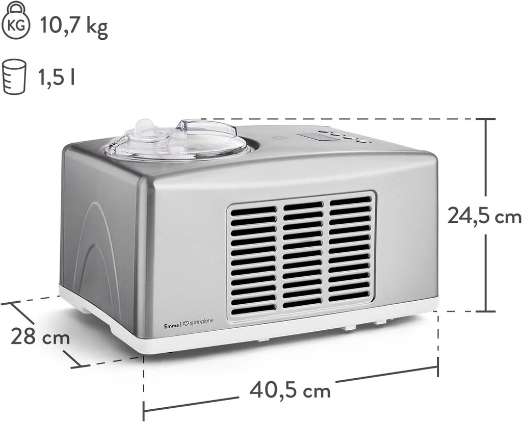 SPRINGLANE Homemade Ice Cream Maker EMMA, Ice Cream Maker, Fridge with Compressor 1.5L, Removable Container and LCD Display + Recipe Book