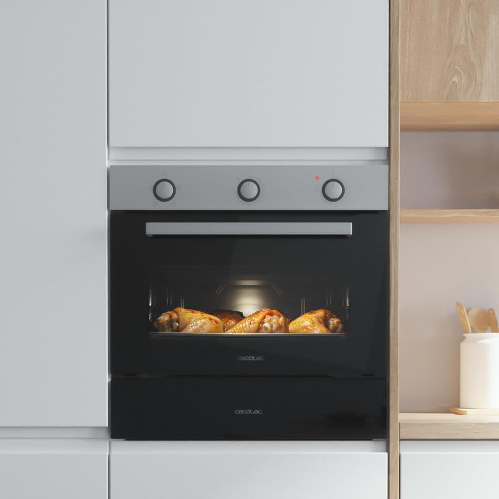 Cecotec Horno Integrable 45cm Alto Convencional Bolero Hexa C134500 Inox A. 2600W, 56L de Capacidad, Bajo Consumo, 4 Funciones, Temporizador, Limpieza de Vapor, Cocción de Vapor