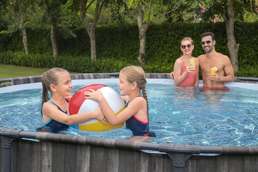 Bestway Steel Pro MAX Frame - Piscina Redonda (366 x 100 cm, Incluye Bomba de Filtro, Efecto Madera)