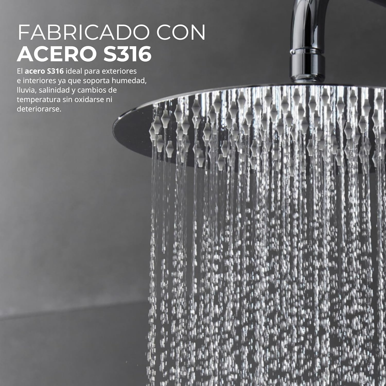 IMEX - Ducha Exterior Pared Acero Inoxidable | Ducha de Jardín Empotrable Exterior para Pared de Acero S.316 | Conjunto de Grifería con Agua Fría y Caliente para Piscina con Alcachofa | Serie Moscú