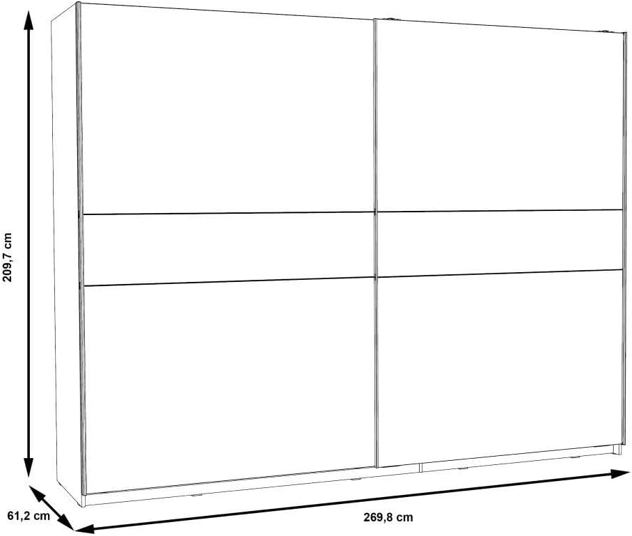 Armario Winter 270 cm – Puertas Correderas – Estilo Nórdico – Interior con Estantes, Barras y Partidores – 270x61x210 cm Armario Grande para Dormitorio (Blanco)