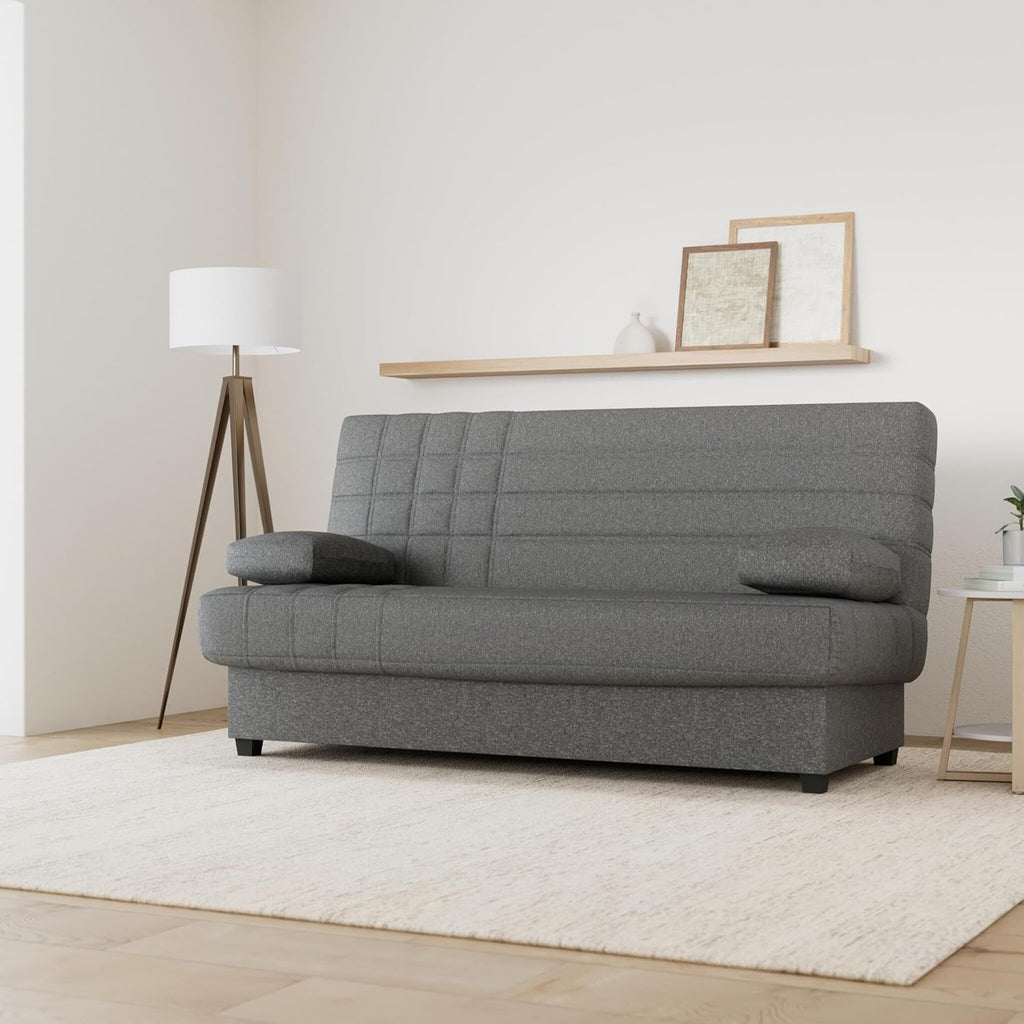 SHIITO - Sofá Cama de 3 Plazas con Arcón Interior - 100 x 193 x 100 cm - Modelo Romeo - con Apertura Clic-Clac - Incluye 2 Cojines - Color Gris Oscuro