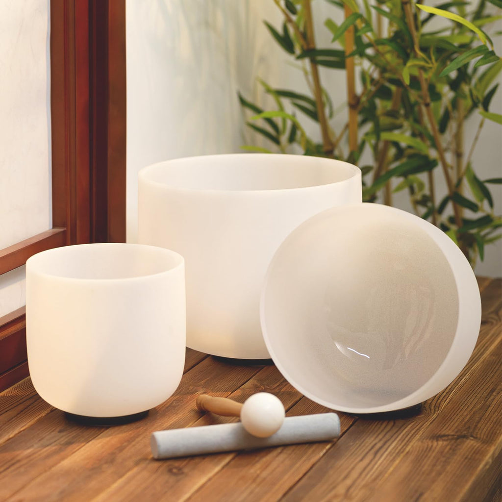 Hye-eun Juego de 3 cuencos de cristal de 15,2 a 25,4 cm, 432 Hz, 25,4 cm, 20,3 cm, para meditación, yoga, con funda de transporte, para mantener el equilibrio y terapia