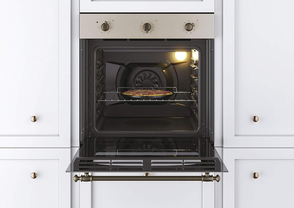 Candy FCC603NAV - Horno eléctrico empotrable, ventilado, capacidad 65 litros, multifunción y función pizza, 8 programas, 56,8 x 59,5 x 59,5 cm, estilo rústico, avena, clase A+