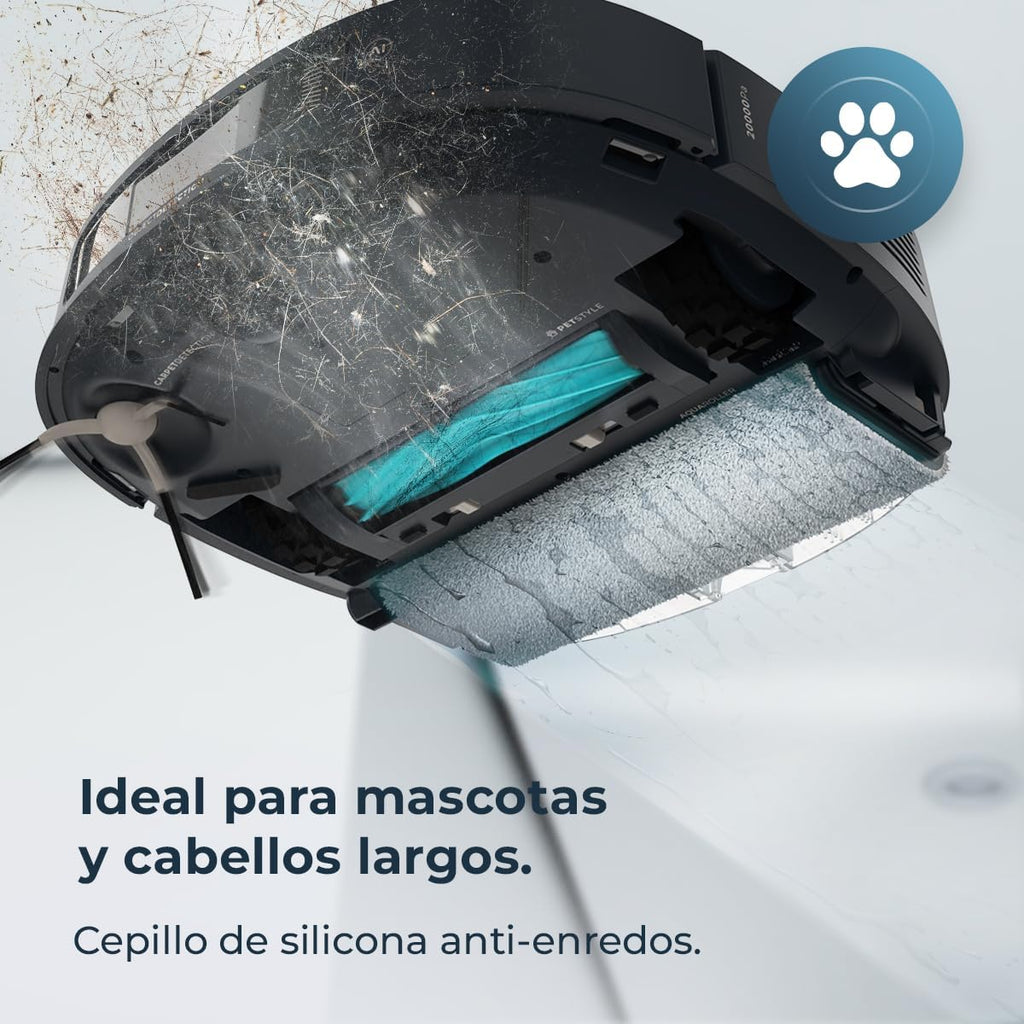 Cecotec Robot Aspirador y Friegasuelos con IA, Base Autovaciado y Tecnología Láser Conga Z100. 20000Pa, Fregado Profesional con Mopa Bimaterial XXL, Autovaciado Polvo, Agua y Limpieza de Mopas, App