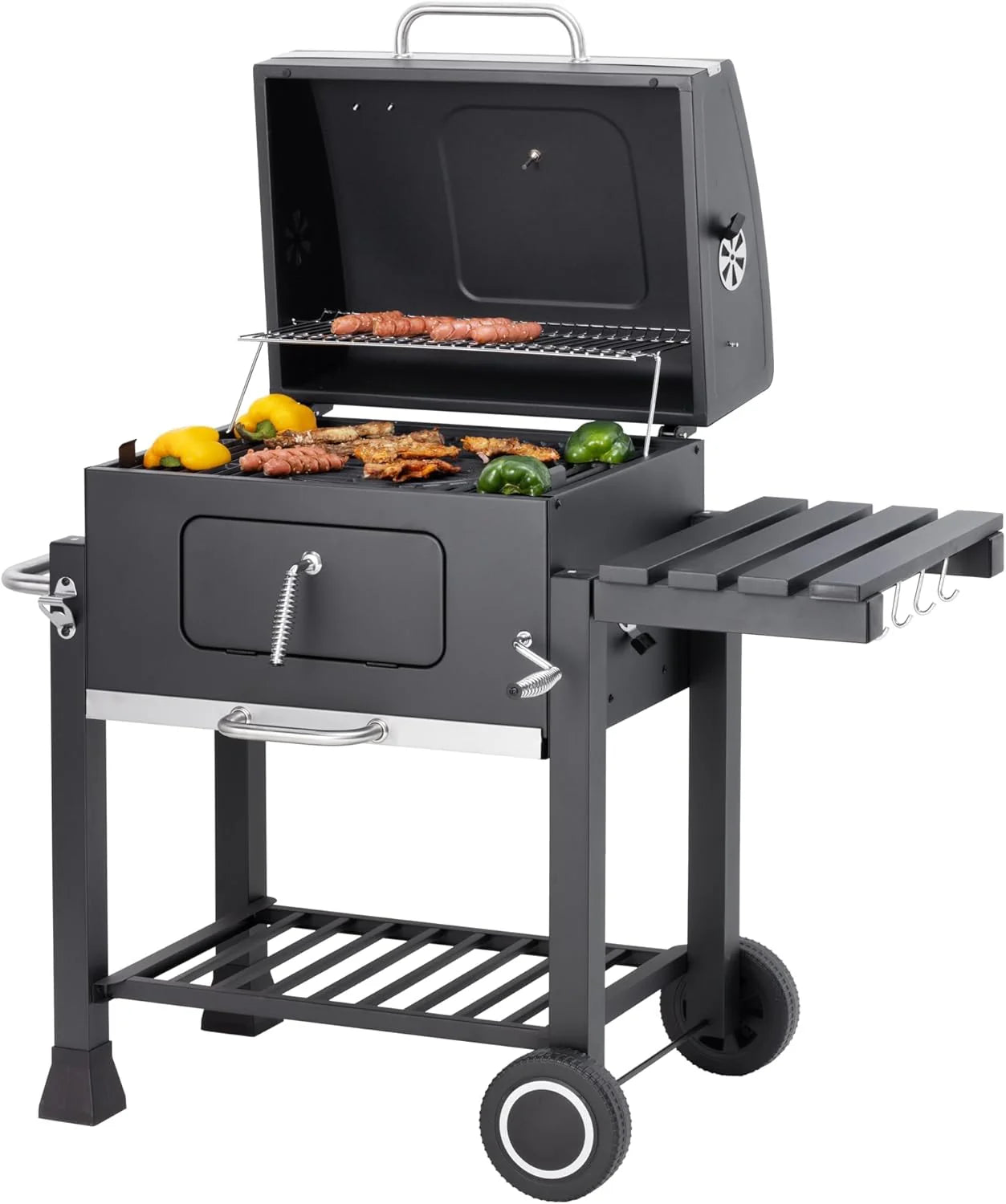 Tarrington House Memphis XL Charcoal Barbecue, Thermometer, Folding Tables, Hooks for Accessories, Smart-Grid System, Wheels