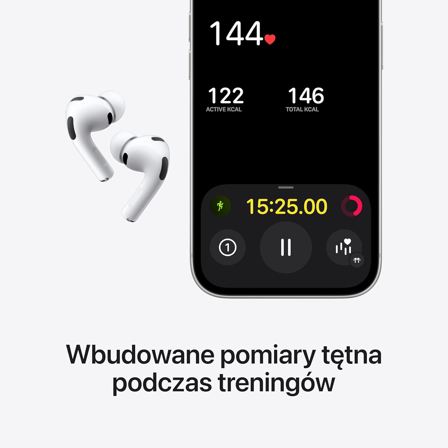 Apple AirPods Pro 3 Bezprzewodowe słuchawki, aktywna redukcja hałasu, pomiary tętna, funkcja aparatu słuchowego, Bluetooth, dźwięk przestrzenny, Hi-Fi, ładowanie przez USB-C