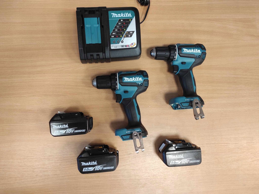 Dwie wkrętarki 18V Makita DDF485Z 50 Nm 3x5.0Ah + ładowarka