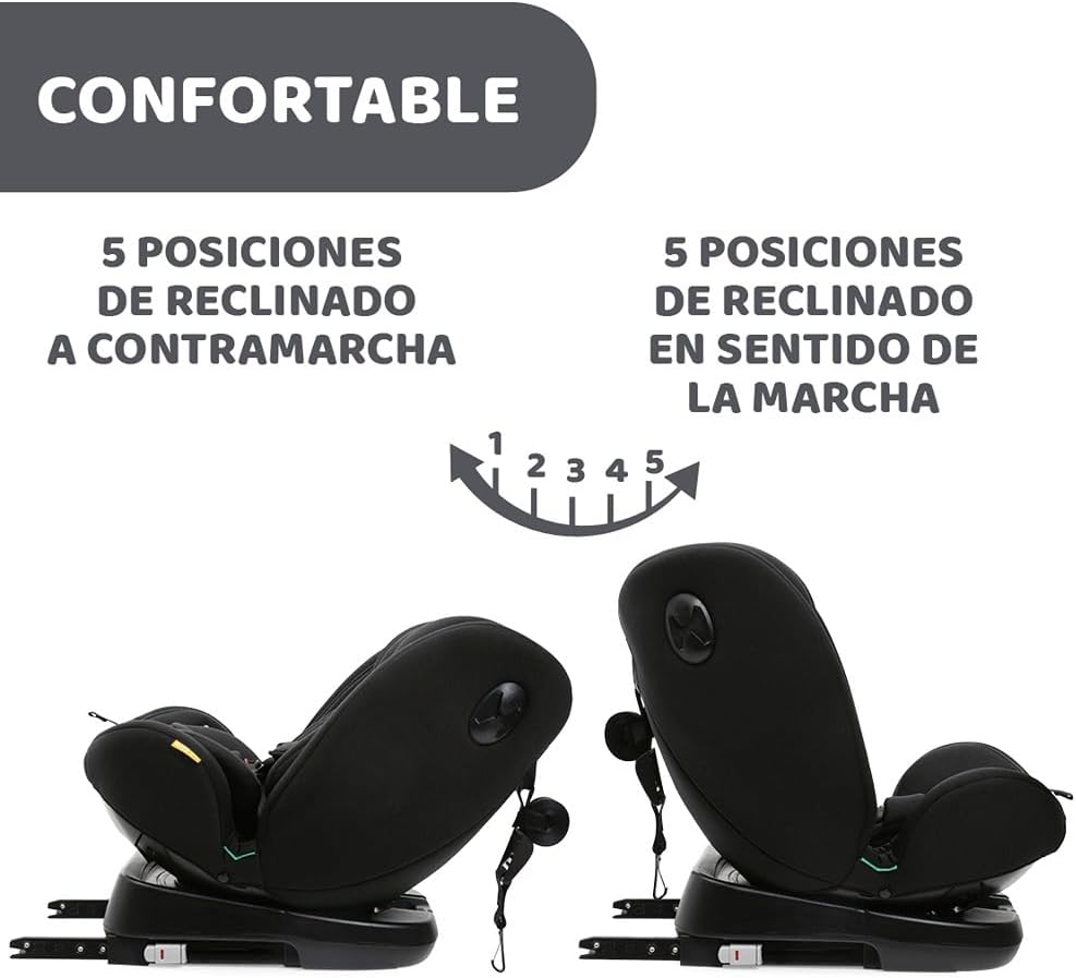 Chicco Unico EVO I'Size Classic, Silla de Coche ISOFIX para Bebés y Niños de 40 a 150 cm, Grupo 0123 Desde Recién Nacido hasta 12 Años, Giratoria 360º, Reductor, Ajustable y Protección Lateral, Negra
