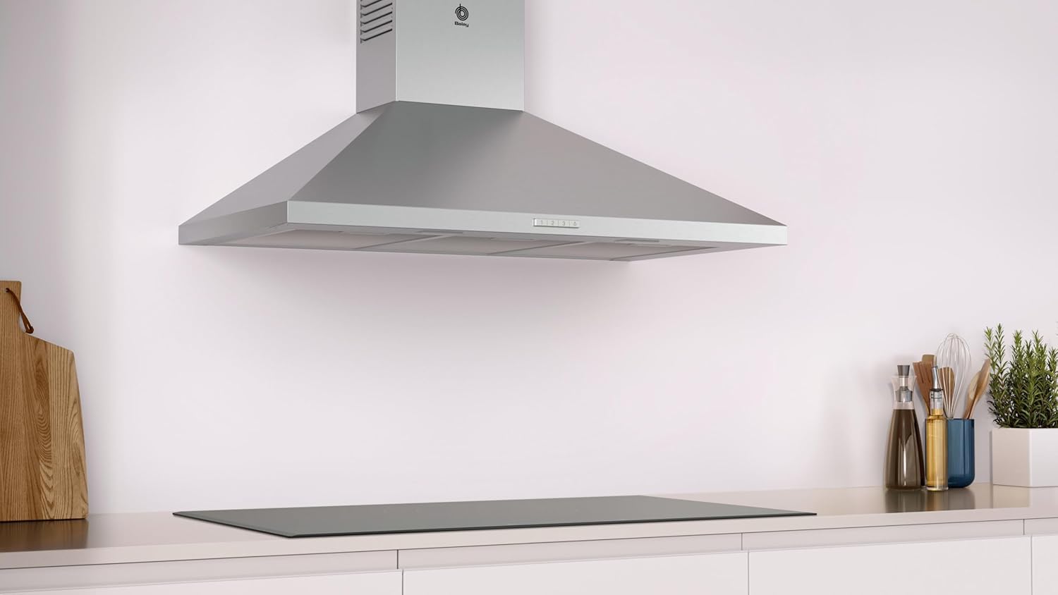 Balay - Campana Exrtactora Decorativa de Pared Piramidal, 90 cm de ancho, 3 potencias de extracción, Instalación en Salida de Humos o Recirculación, Acero Inoxidable, 3BC696MX