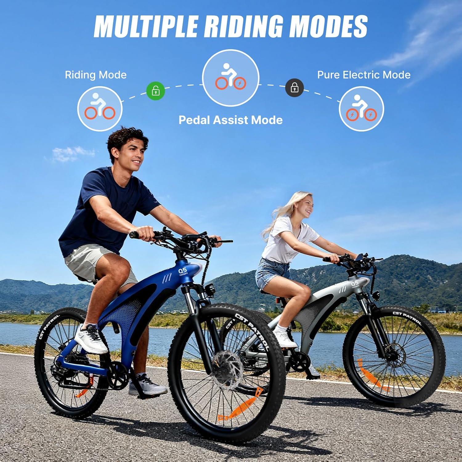 HX Q5 Bicicleta Eléctrica Montaña para Adultos con Carga rápida 48V 20AH Batería Extraíble,27.5"x2.25" Tyre EBike con luz RGB,SHIMAN0 7 velocidades,Frenos de DIS hidráulicos y Alcance 90-120KM