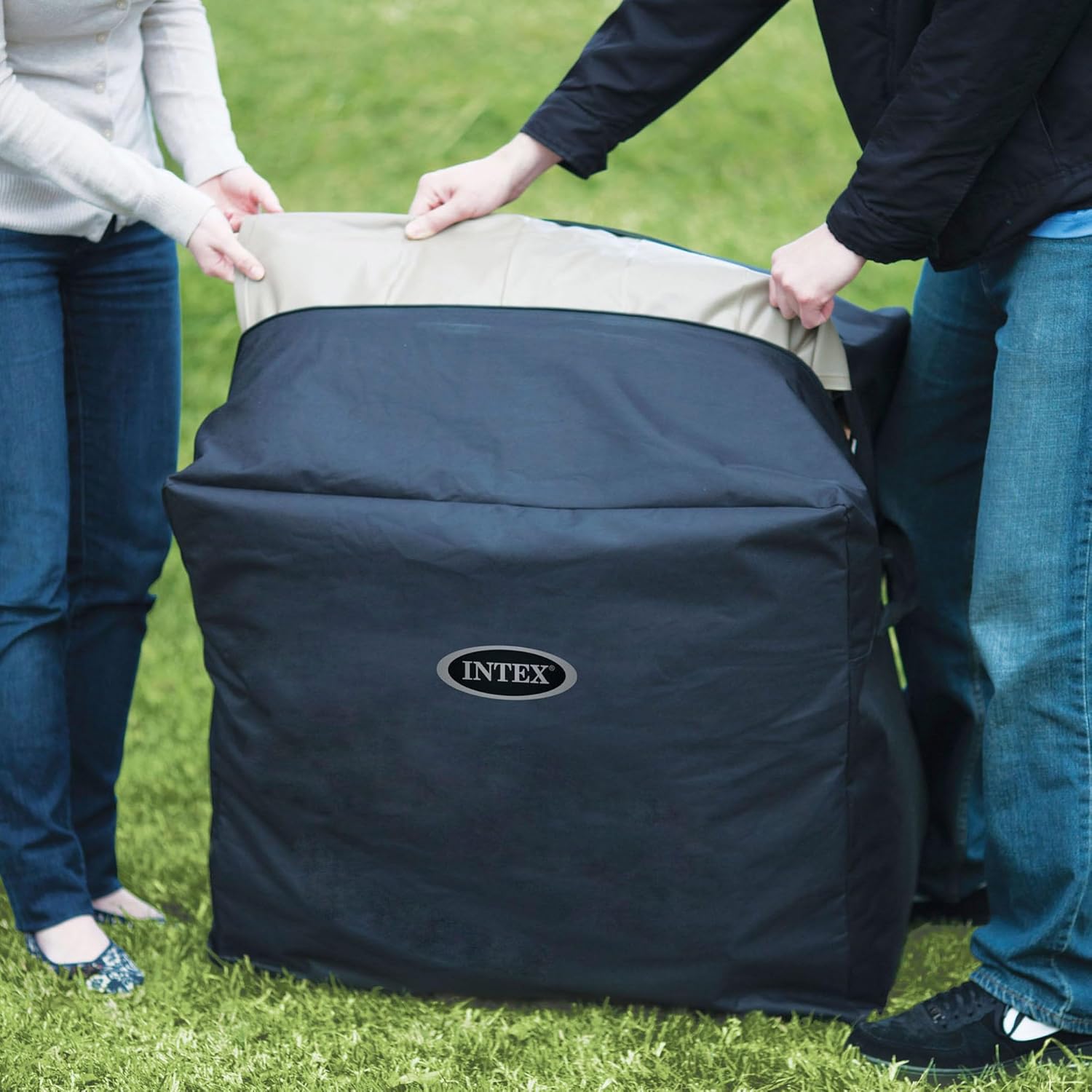 Intex Spa hinchable cuadrado Greystone Deluxe 4 personas, 175x175x71 cm, Calentador 2.200 W, Burbujas aire caliente, Clorador salino, Depuradora con filtro S2 (1.741 l/h), Accesorios incluidos (55093)